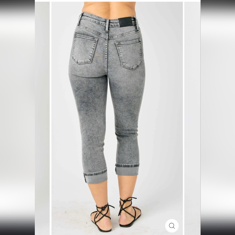 Judy Blue Capri Cropped Grey Mineral Wash High Rise Skinny Fit Jeans 9/29 - Picture 2 of 7